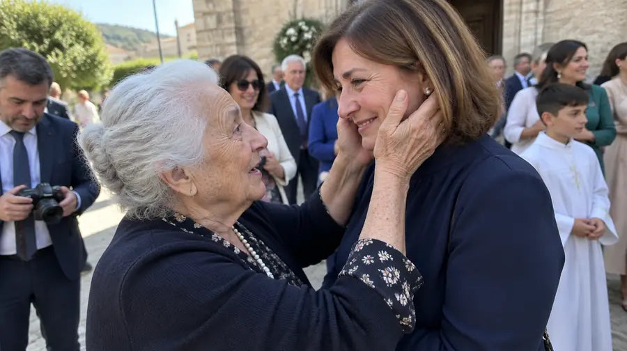 Zia Rosa prende il viso della nipote tra le mani alla cresima