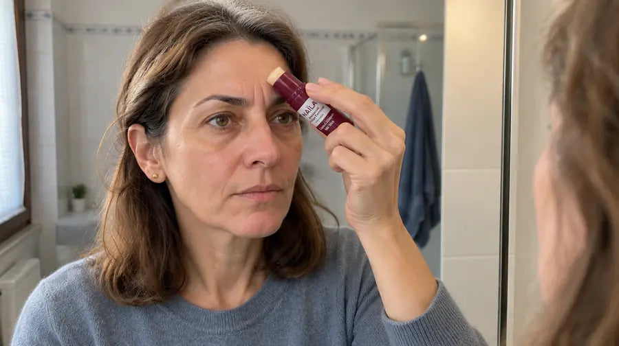 Applicazione dello stick tra le sopracciglia