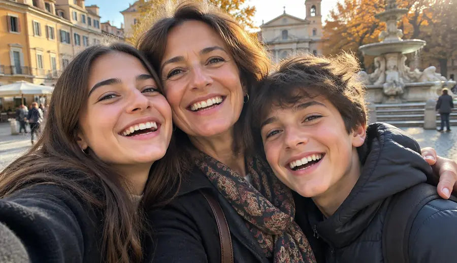 Selfie con i figli in piazza