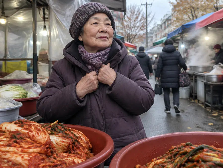 La signora del banco del kimchi al mercato di Mangwon