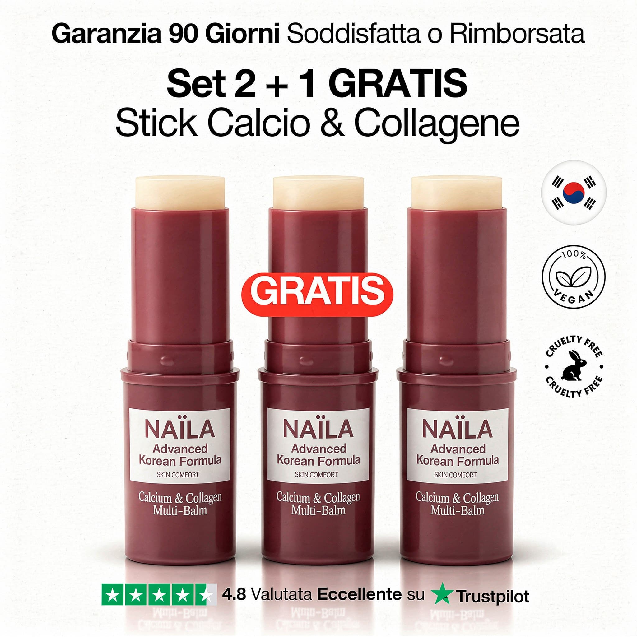 Set 3× Stick Anti-Età Calcio & Collagene